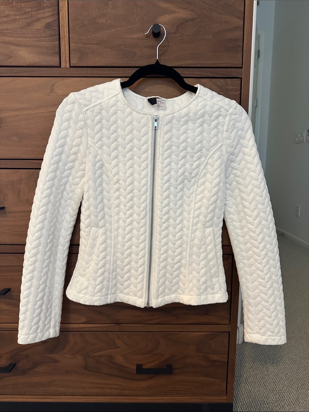 H&M Cream Quilted Zip-Front Blazer Jacket